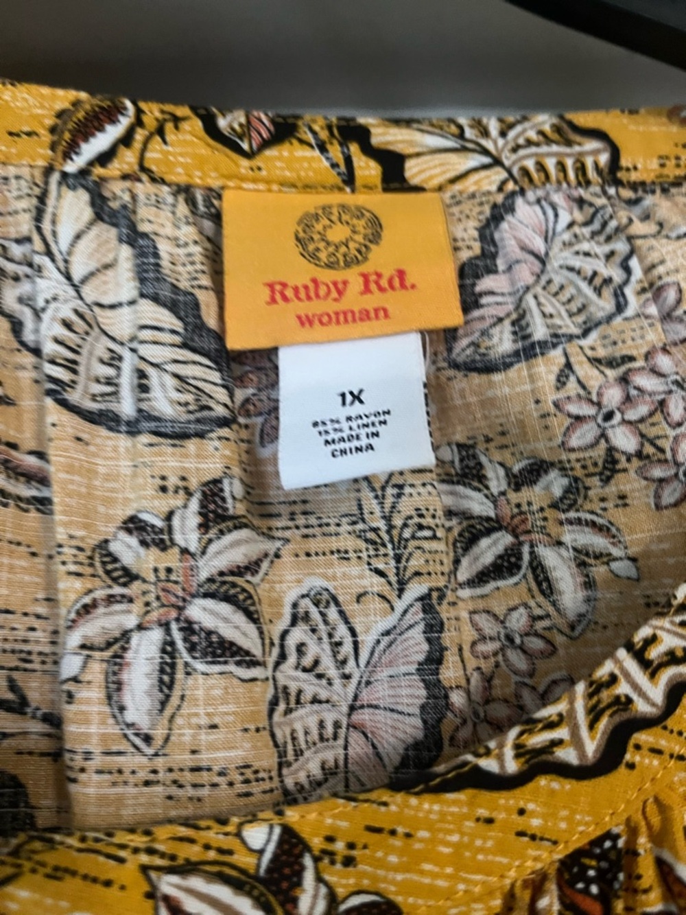 Ruby Rd. Mustard Floral Peasant Tunic - Picture 2 of 3